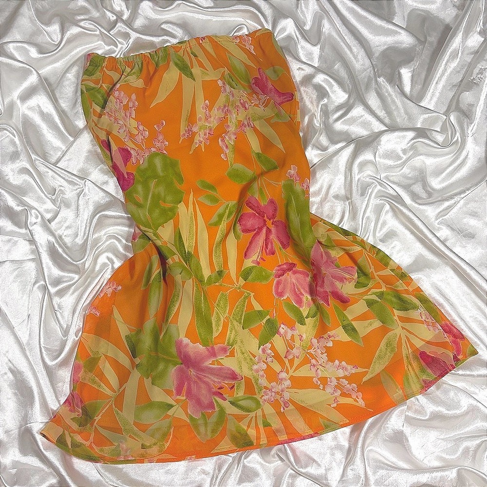 Vintage midi skirt Orange Excellent Tropical Floral Mini Intriguing Threads 4